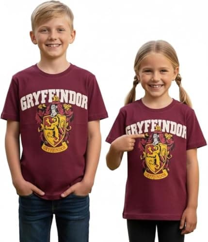 Image of Licensed Kids Unisex Harry Potter Gryffindor T-Shirt – Official Hogwarts House Crest Tee with Raised Puff Print – Ages 1 to 13 Years, Maroon (UK, Age, 11 Years, 13 Years, Regular, Maroon)