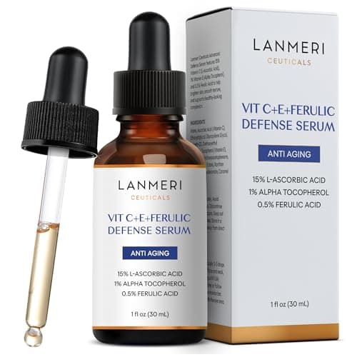 Image of Lanmeri Ceuticals 15% Vitamin C + E + Ferulic Serum: Advanced Antioxidant Defense Formula with 1% Vitamin E & 0.5% Ferulic Acid – High-Stability Vitamin C Serum (1 fl oz)