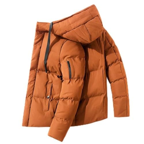 Image of Padded Jacket Men's Hooded Jacket Enhome Thick Ultrawarm Winter Coat Windproof Outerwear - Microfibre Filler - for Winter Travelling, Walking, Ski Jacket (Orange,L)