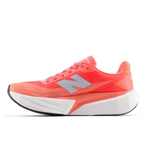 Image of New Balance Women's FuelCell Rebel V5 Running Shoe, Urgent Red/White/Silver Metallic, 8.5 UK