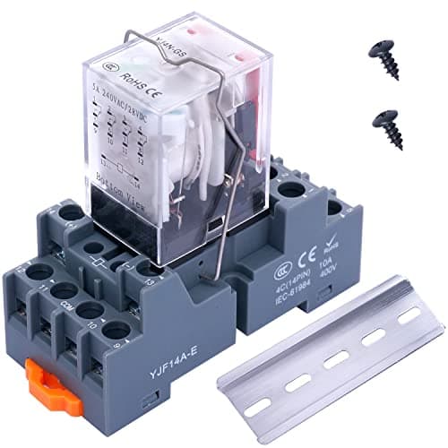 Image of Taiss/DC 12V LED indicator Electromagnetic Coil Relay 14 Pins 10A DPDT 4NO+4NC with Socket Base、DIN Rail Aluminum、screw YJ4N-GS DC 12V