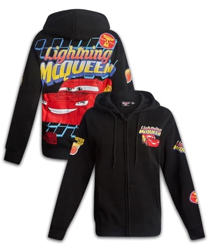 Image of Disney Womens Zip Up Hoodies - Cars Lightning McQueen Stitch & Angel Marie Cozy Fleece Graphic Sweatshirts for Women (S-3X), Black Mcqueen, S