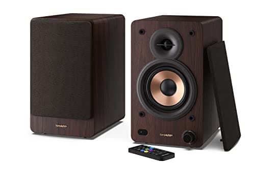 Image of Sharp CP-SS30(BR) 60W RMS (2x 30W) 2-way Active Bookshelf Speakers - Wireless Studio Monitors with Bluetooth v5.0 Audio Streaming, USB Playback, Optical, AUX & RCA input - Brown