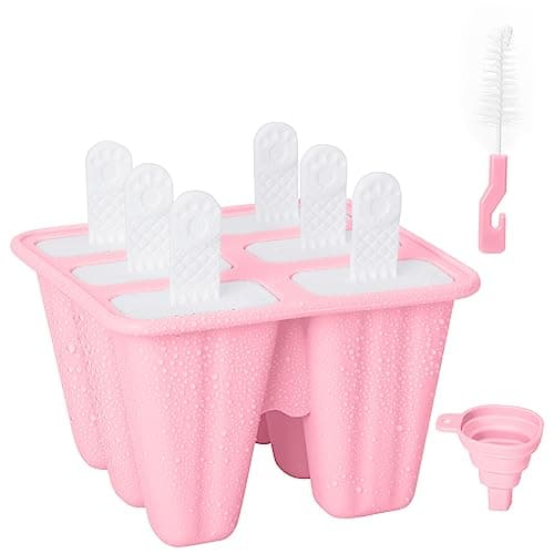 Image of Ice Cream Mould Set, Ice Lolly Moulds with Sticks, Ice Pop Moulds, 6 Pieces Reusable Silicone Popsicles Molds for Adult Kids (Pink)