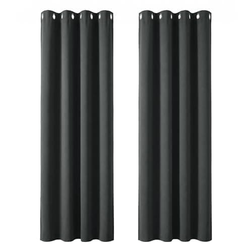Image of Deconovo Curtains 90 Drop Super Soft Thermal Insulated Curtains for Living Room Eyelet Blackout Curtains 46 x 90 Drop Inch Dark Grey 2 Panels