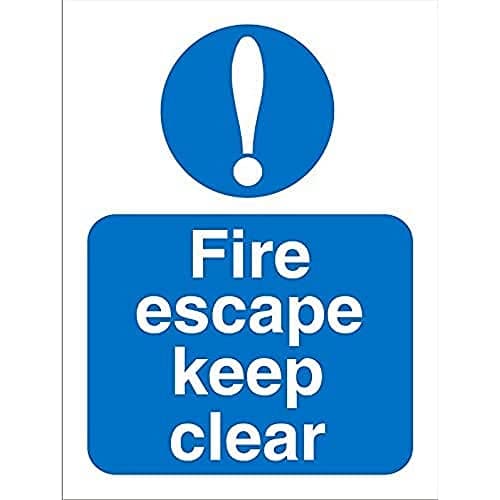 Image of Seco Fire Escape Keep Clear Sign, 150mm x 200mm - Self Adhesive Vinyl