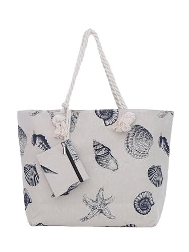 Image of DonDon Large Beach bag for women with zip Waterproof Pool bag tote beach bags Shell Ecru