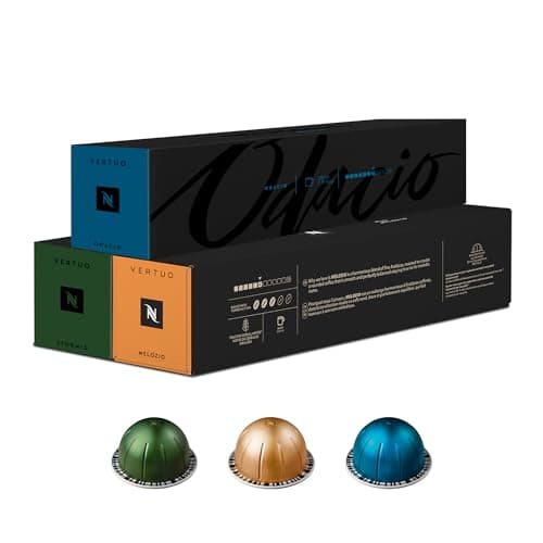 Image of Nespresso Vertuo Coffee Pods, Pack of 30, 10 x Melozio, 10 x Stormio, 10 x Odacio capsules for Nespresso Machines. Make Espressos, Cappuccino and Lattes at home. Recyclable Pods.