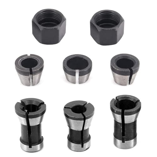 Image of Router Collet Chuck, 6 pcs Carbon Steel Woodworking Milling Chuck Adapter Router Bit Collet Chucks Clamping Adapter for Engraving Trimming Machine Tool, 6mm 6.35mm 8mm, 2pcs Nuts