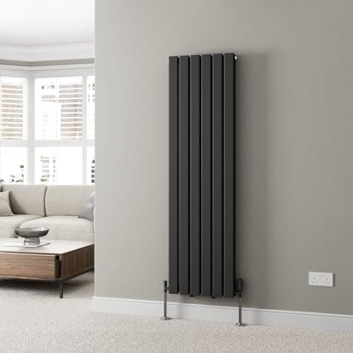 Image of DuraTherm® 1600 x 456mm Black Vertical Designer Radiator Double Column Flat Panel Modern Central Heating Panels Bathroom Radiators