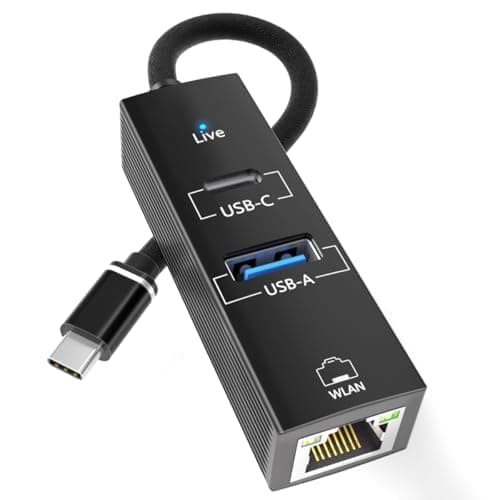 Image of USB C to Ethernet Adapter, USB Type-C (Thunderbolt 3/4) to RJ45 LAN Dongle with 5Gbps USB-A 3.0/USB-C Data Port, Plug & Play Network Converter for MacBook,iPad,iPhone 15/16,Laptops, Headphones,Android