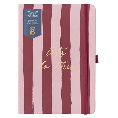 Image of Busy B A5 Day a Page Undated Planner - Stripe Cover - Great for Using when Required - Features Daily Schedule, Timings, Notes Pages, Day to a Page Layout, To Do's, Priorities & Elastic Closure Band
