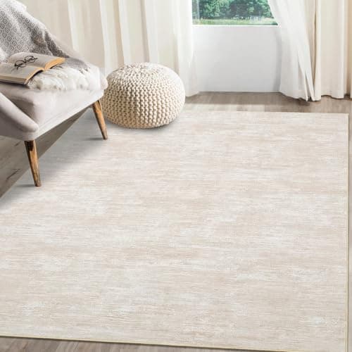 Image of LuxFocus 120x170 cm Modern Solid Rug Living Room, Washable Area Rug for Bedroom, Solid-colour Design with Texture, Non-Slip Low-Pile Carpet for Nursery Office Dining Room, Beige