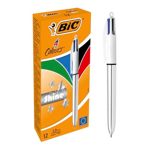Image of BIC 4 Colours Shine Retractable Ballpoint Pen Black/Blue/Red/Green (Pack of 12