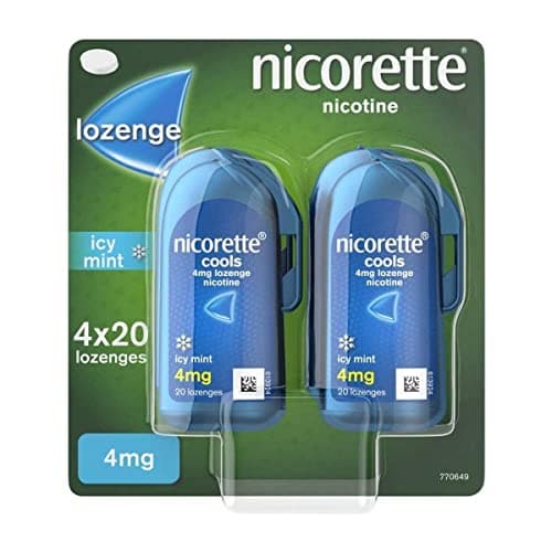 Image of Nicorette Cools 4mg Lozenge (4 x 20 Lozenges), Effective and Discreet Quit Smoking Aid, Nicotine Lozenges with Dual-Layer Icy Mint Flavour Release, Starts to fight cravings in 2 minutes
