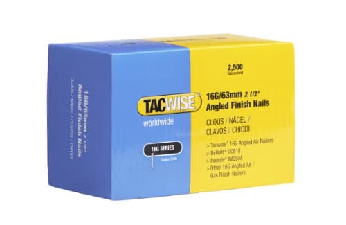 Image of Tacwise 0773 Type 16G / 63 mm Galvanised Angled Finish Nails, 20° Inclined, Pack of 2500