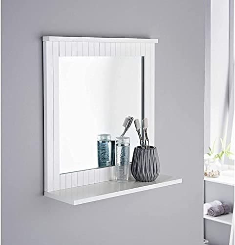 Image of Homme Concept White Bathroom Mirror & Cosmetic Shelf – 40 cm Wall Mounted Vanity Mirror, Moisture‑Resistant MDF, Compact & Easy Wall Fix