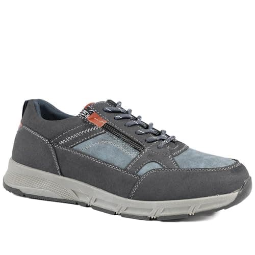Image of Wide Fit Zip & Lace Fasten Casual Trainers - Navy Size 9