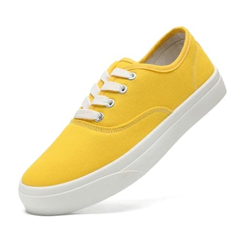 Image of sharllen Ladies Canvas Shoes Women Low Top Sneakers Unisex Classic Lace Up Trainers for Men Canvas Plimsolls Pumps Casual Tennis Shoes(Yellow 243)