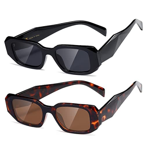 Image of Kimorn Rectangle Sunglasses for Women Men - Trendy Retro 90's Vintage Square Frame (Black+Tortoiseshell Frame, Brown Lens)
