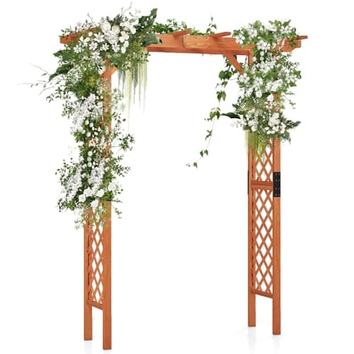 Image of TANGZON Wooden Garden Arch, Large Outdoor Trellis Pergola Arbour Climbing Support for Plant Rose, Decorative Wedding Party Archway for Patio Yard Lawn (170 x 80 x 212 cm)