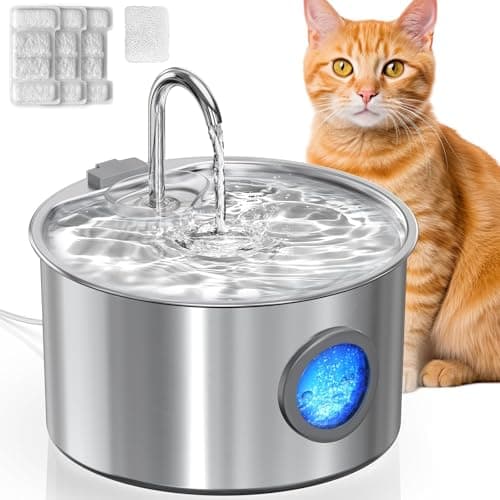 Image of Cat Water Fountain for Drinking, 3.2L Automatic Stainless Steel Cat/Dog Water Fountain with 3 Filters and 1 Sponge, Silent Pet Water Dispenser for Cats/Dogs, Visible Water Fountain Cat Bowl Indoor