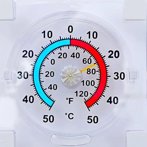 Image of Dial / analogue stick on Window thermometer - read outside temperature from inside house -60 to +120 Fahrenheit and -50 to +50 Centigrade