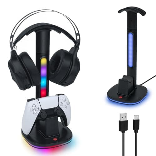 Image of Mcbazel RGB Headset Stand with Charging Station for PS5/PS5 Edge Controller, Controllers Stand & Playstation 5 Controllers Holder, Premium RGB Gaming Headphone Holder[Black]