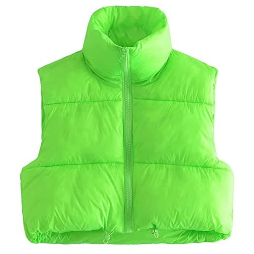 Image of FeMereina Women 's Lightweight Puffer Vest Stand Collar Zip Up Sleeveless Reversible Padded Winter Crop Vest Gilet (Light Green#1, S)