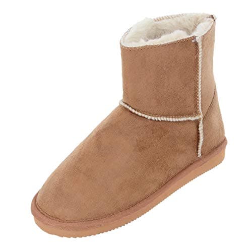 Image of Autumn Faith Ladies Luxury Slipper Boots Ankle Bootees Microsuede Faux Fur Lined Tan 7 UK