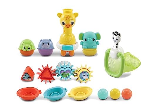 Image of VTech 6-in-1 Bath Set, Bathtub Toy with 10+ Accessories Including Stacking & Linking Boats, Shape Sorter, Colourful Balls, Bath Time Gift for Babies & Infants 0, 6, 12 months +, English version