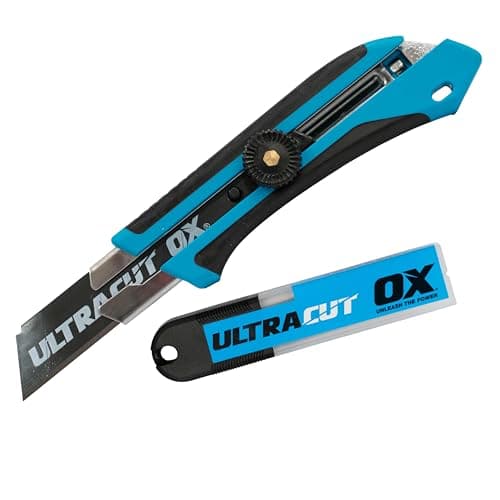 Image of OX Pro 25mm/1" Ultracut Snap‑Off Knife & 5 Replacement Blades Combo Pack, Heavy‑Duty Steel with Twist‑Lock Safety, Soft Grip TPR Body, Coated Long‑Life Blade, OX-P224625