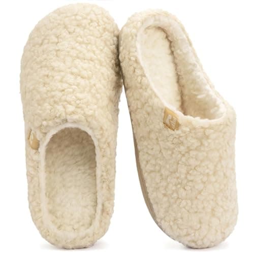 Image of RockDove Women's Sherpa Fleece Clog Slipper, Size 7/8 UK Women, Beige