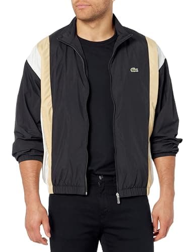 Image of Lacoste Men's Classic Fit Reversible Bomber Jacket Bomber Jacket, Black/Croissant Flour, XL