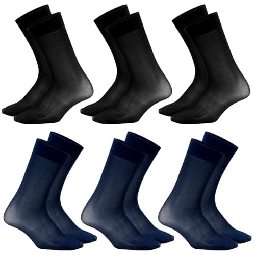 Image of HMIEPRS 6 Pairs Socks Mens, Male Thin Silk Dress Suit Socks, Men's Business Formal Wear Work Socks, Man Soft Nylon Calf Socks, Size 4-15 UK (Black+Navy Blue)