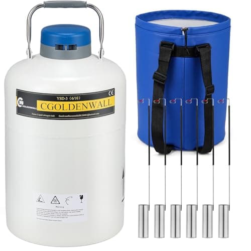 Image of CGOLDENWALL 10L Cryogenic Container Liquid Nitrogen LN2 Tank Dewar Liquid nitrogen dewar Aluminum Alloy with 6 Canisters and Carry Bag (10L)