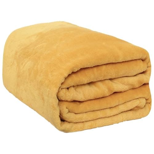 Image of Brentfords Throws for Sofas, Soft Cosy Winter Warm Fleece Blanket for Bed Settee Armchairs Decorative Throw Blanket Fluffy Bed Throw King Size Women Gifts, Ochre - 200 x 240cm