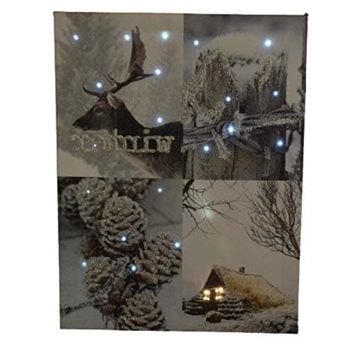 Image of Be-Creative 30cm x 40cm Battery Operated Fibre Optic LED 4 Winter Scene Canvas
