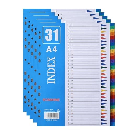 Image of 1-31 Part File Dividers A4, 【5Pack】 Plastic A4 Folder Dividers for Ring Binders with11-Holes & Content List, Multi-Colour Index Dividers for Lever Arch Files Ideal for Office School
