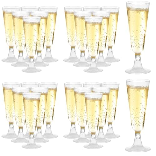 Image of ALEXPRE 50pcs Plastic Champagne Flutes,150/5oz Clear Prosecco Glasses,Reusable Champagne Glasses,Plastic Wine Glasses for Parties Weddings Birthdays Picnic Christmas