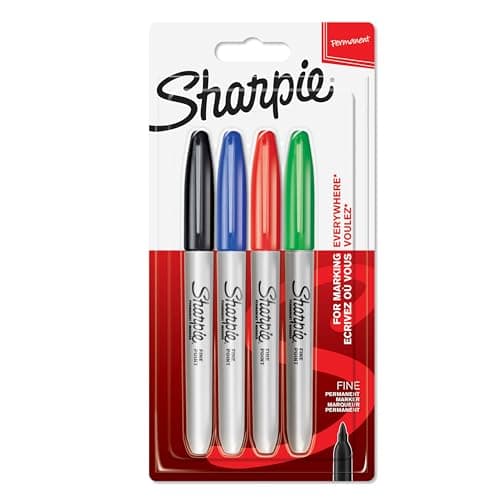 Image of Sharpie Permanent Markers | Fine Point for Bold Details | Black, Blue, Red and Green Ink Colours | 4 Marker Pens