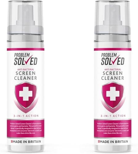 Image of Problem Solved Anti-Bacterial Screen Cleaner - Universal Spray for Monitors, TVs, Tablets & Smartphones - 2 x 100ml - Kills Germs & Clears Dirt