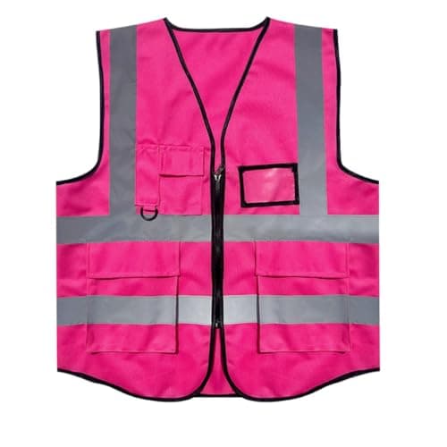 Image of JZK Pink Safety Vest with Pockets and Zipper, high Visibility Waistcoat Reflective Vest Jacket for Women Adults, hi vis Vest with Pockets