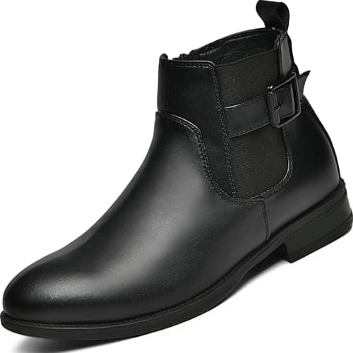 Image of Lvptsh Women’s Classic Ankle Boots Side Zipper Leather Chelsea Boots Ladies Walking Booties Low Heel Casual Comfortable Short Booties,Black,EU39