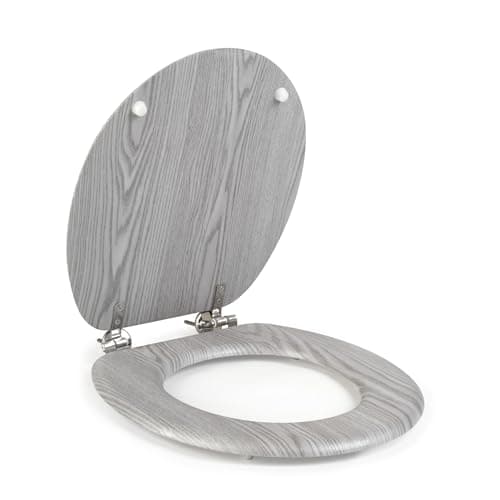 Image of Beldray Grey Wooden Effect Toilet Seat – Classic Design, Easy to Fit & Remove, Fits Most Standard Sized Toilets, Seat Size 37 x 43 cm(w x d), Lid Size 34 x 41.5cm Easy Clean, Durable Zinc Hinges