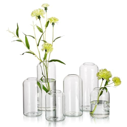 Image of Hewory Tall Bud Vases for Flowers: 6 Single Flower Vase Cylinder Small Vases for Table Decoration - Clear Small Glass Vase for Wedding Decorations Baby Shower Home Decor Party