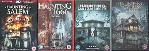 Image of HAUNTING QUADRILOGY COMPLETE UK 1-4 COLLECTION 1. A HAUNTING IN SALEM (NORMAL + 3D VERSION) / 2. AT 1666 / 3. IN MASSACHUSETTS / 4. AT CYPRESS CREEK = ULTIMATE 4x DVD SET