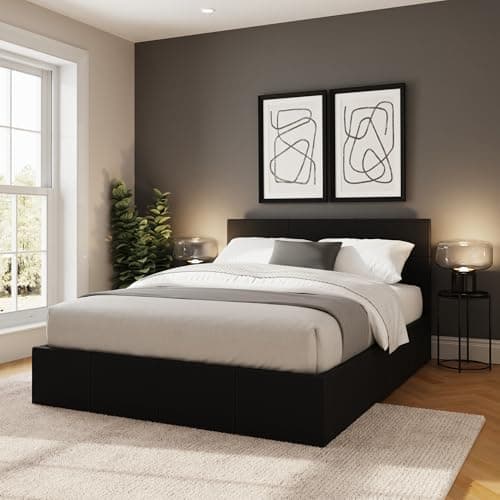 Image of GFW Leather Classic Upholstered Ottoman Storage Bed With Gas Side Lift & Under Bed Storage, Double, Black