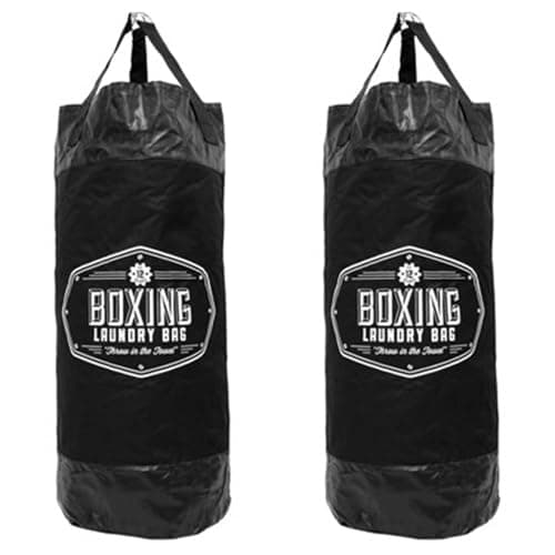 Image of UNIQUE HOME LIVING 2-Pieces Slim Laundry Bag Drawstring, Boxing Bag PVC Laundry Basket for Dirty Clothes Storage Hamper with Hanging Hooks for Bathroom Bedroom Dorm, Black