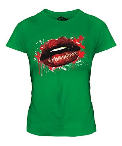 Image of Candymix - Grunge Bleeding Lips Fashion Print - Ladies Fitted T Shirt Top T-Shirt, Size X-Small, Colour Irish Green